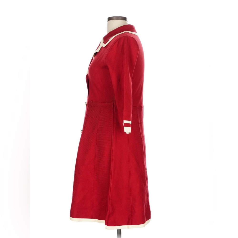 Elegant Vintage Inspired Red Midi Dress with White Trim - Picture 4 of 6